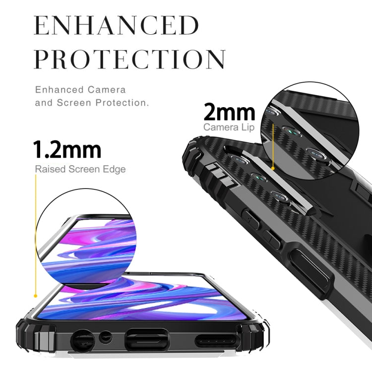 For Huawei Enjoy 10E Carbon Fiber Protective Case with 360 Degree Rotating Ring Holder