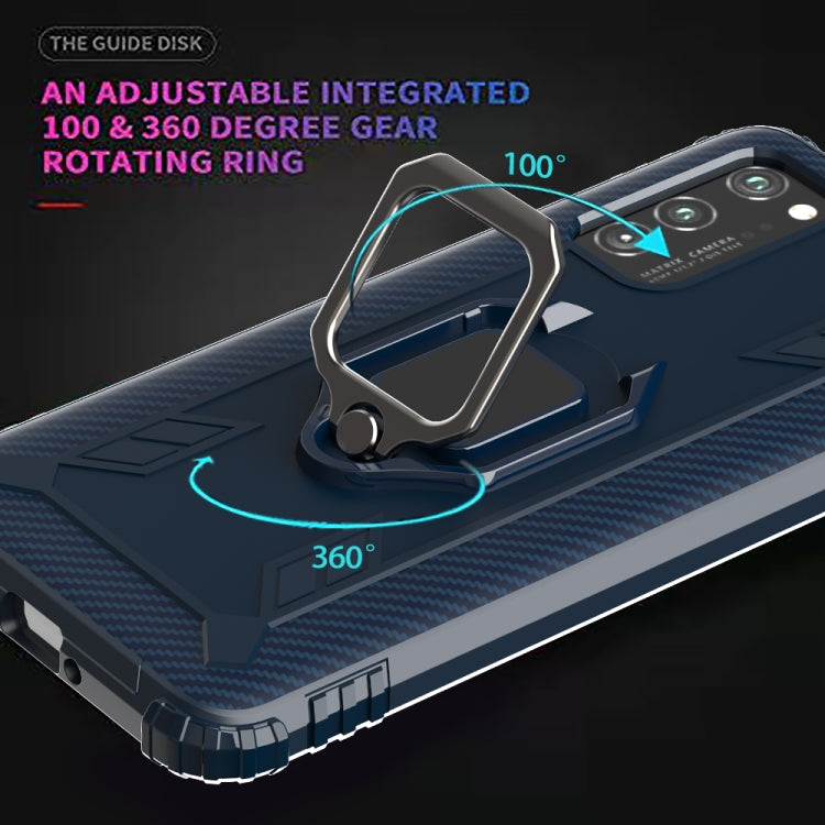 For Huawei Honor X10 Carbon Fiber Protective Case with 360 Degree Rotating Ring Holder
