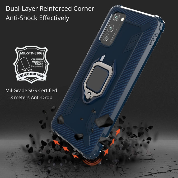 For Huawei Honor X10 Carbon Fiber Protective Case with 360 Degree Rotating Ring Holder