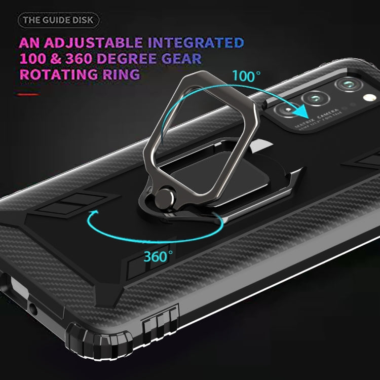 For Huawei Honor X10 Carbon Fiber Protective Case with 360 Degree Rotating Ring Holder