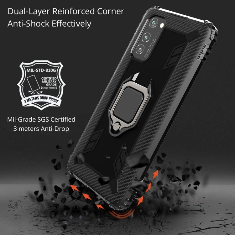 For Huawei Honor X10 Carbon Fiber Protective Case with 360 Degree Rotating Ring Holder