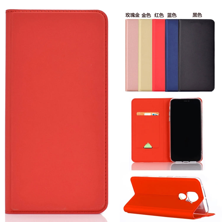 For Xiaomi Redmi Note 9 Ultra-thin Plain Magnetic TPU + PU Leather Case with Holder & Card Slot