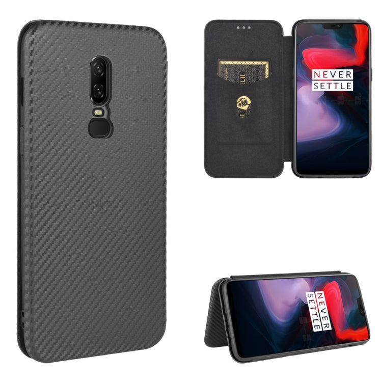 For OnePlus 6 Carbon Fiber Texture Horizontal Flip TPU + PC + PU Leather Case with Card Slot