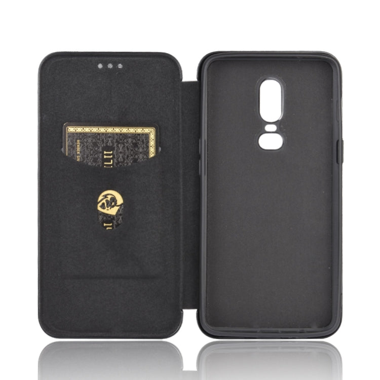 For OnePlus 6 Carbon Fiber Texture Horizontal Flip TPU + PC + PU Leather Case with Card Slot