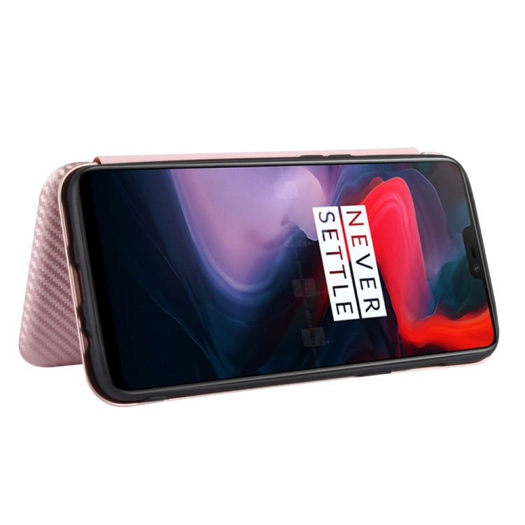 For OnePlus 6 Carbon Fiber Texture Horizontal Flip TPU + PC + PU Leather Case with Card Slot