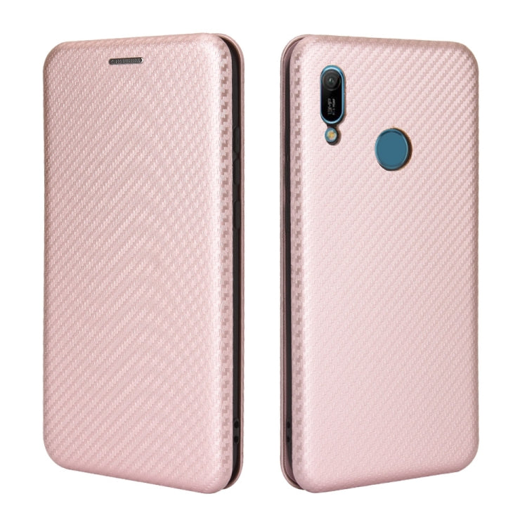 For Huawei Y6 (2019) / Honor Y6s Carbon Fiber Texture Horizontal Flip TPU + PC + PU Leather Case with Card Slot