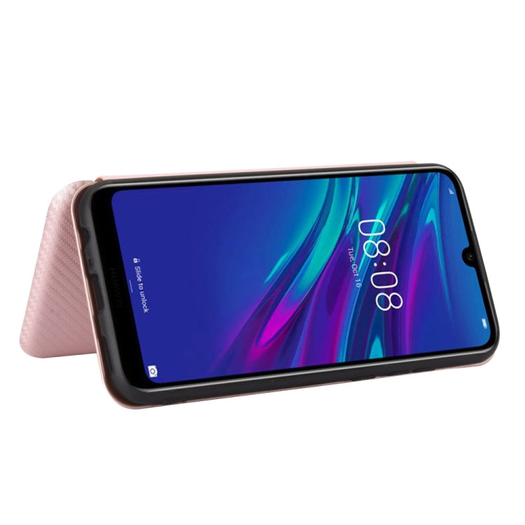 For Huawei Y6 (2019) / Honor Y6s Carbon Fiber Texture Horizontal Flip TPU + PC + PU Leather Case with Card Slot