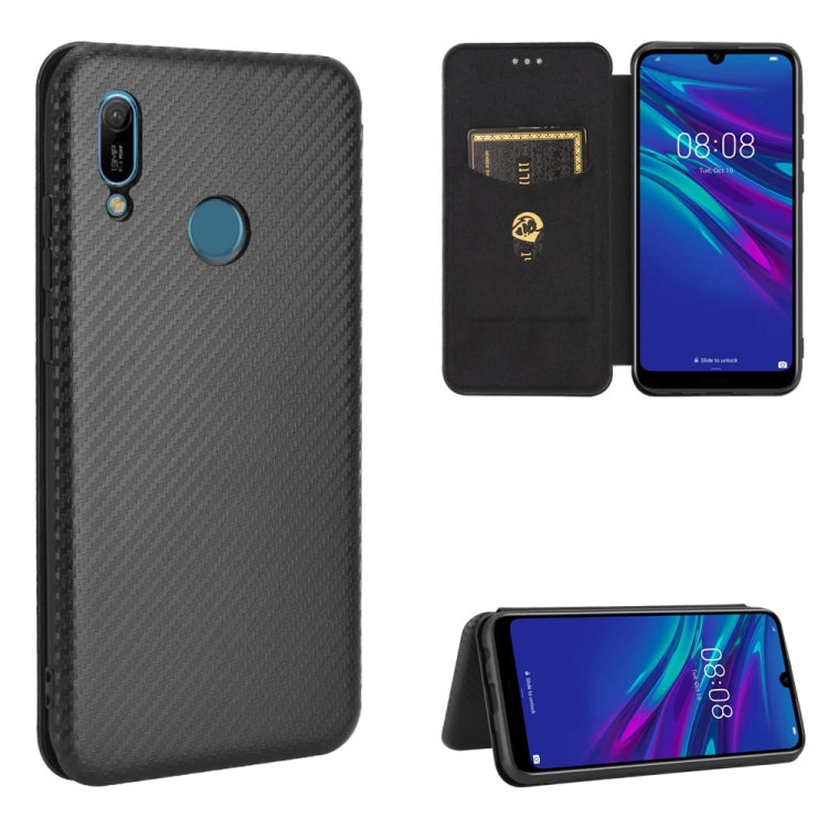 For Huawei Y6 (2019) / Honor Y6s Carbon Fiber Texture Horizontal Flip TPU + PC + PU Leather Case with Card Slot