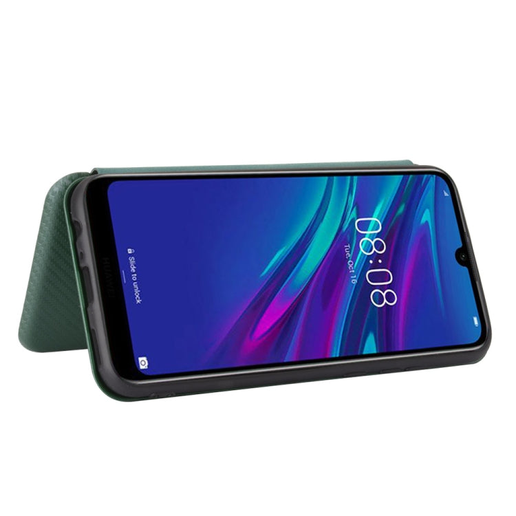 For Huawei Y6 (2019) / Honor Y6s Carbon Fiber Texture Horizontal Flip TPU + PC + PU Leather Case with Card Slot