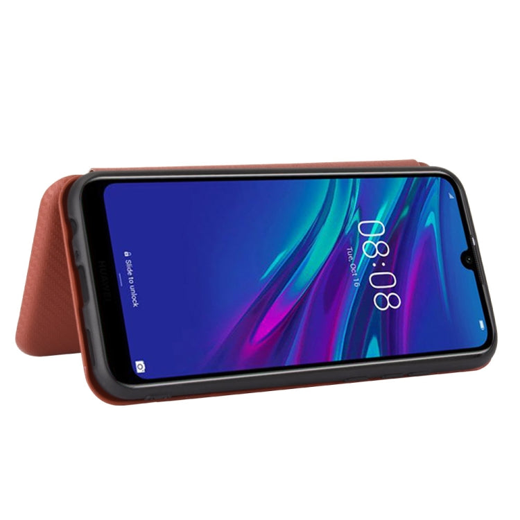 For Huawei Y6 (2019) / Honor Y6s Carbon Fiber Texture Horizontal Flip TPU + PC + PU Leather Case with Card Slot