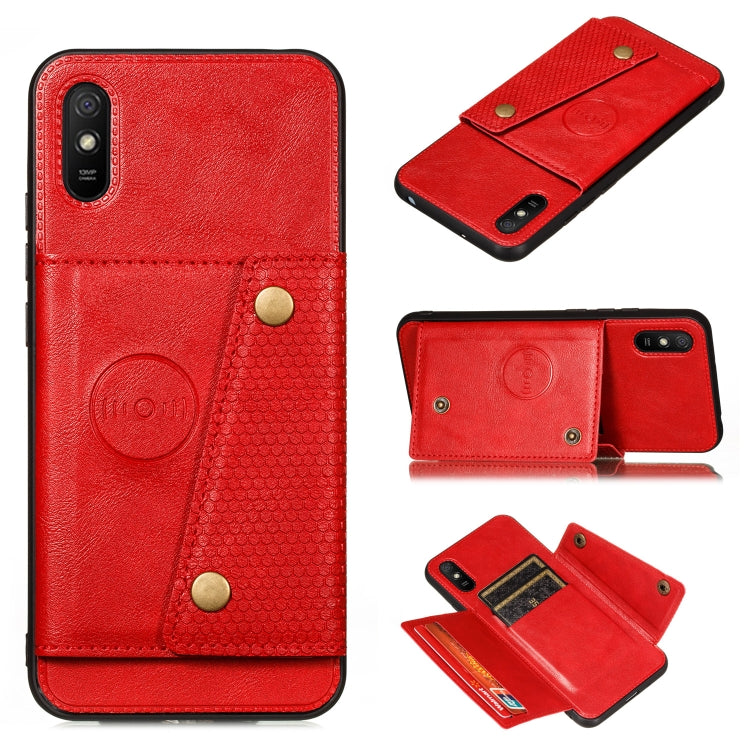 For Xiaomi Redmi 9A Double Buckle PU + TPU Shockproof Magnetic Protective Case with Card Slot & Holder