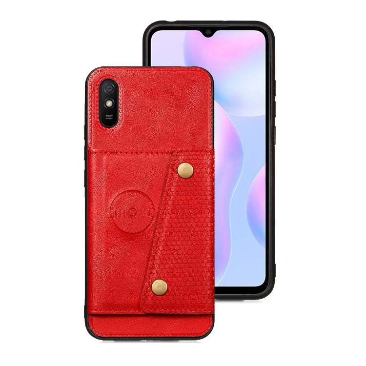 For Xiaomi Redmi 9A Double Buckle PU + TPU Shockproof Magnetic Protective Case with Card Slot & Holder