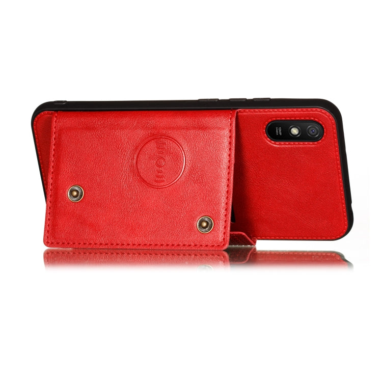 For Xiaomi Redmi 9A Double Buckle PU + TPU Shockproof Magnetic Protective Case with Card Slot & Holder