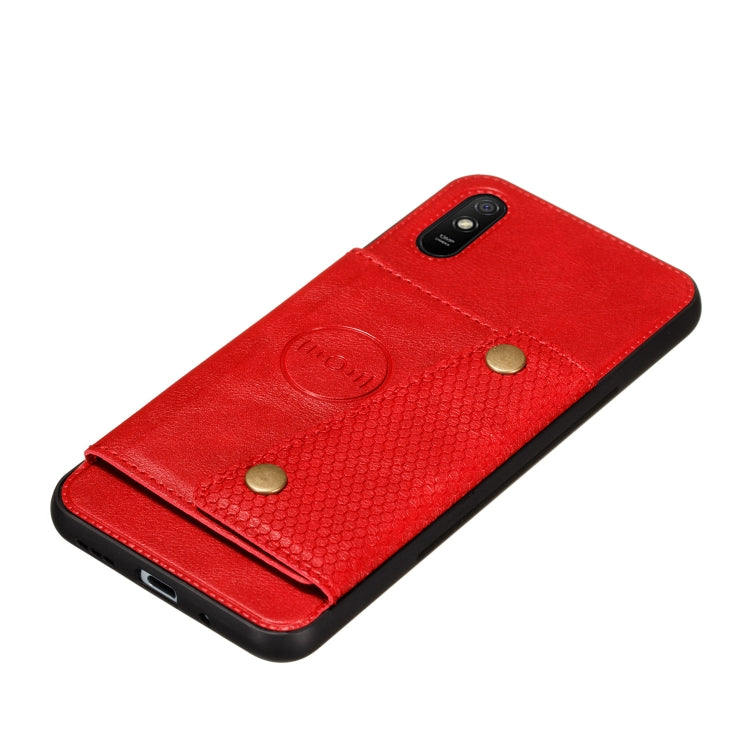 For Xiaomi Redmi 9A Double Buckle PU + TPU Shockproof Magnetic Protective Case with Card Slot & Holder