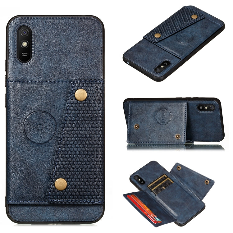 For Xiaomi Redmi 9A Double Buckle PU + TPU Shockproof Magnetic Protective Case with Card Slot & Holder