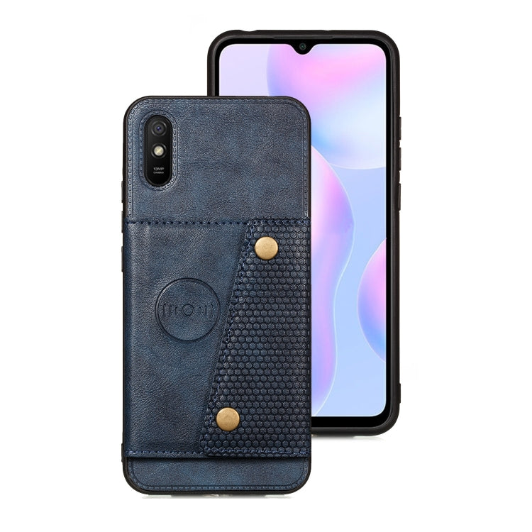 For Xiaomi Redmi 9A Double Buckle PU + TPU Shockproof Magnetic Protective Case with Card Slot & Holder