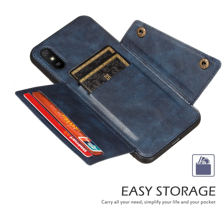 For Xiaomi Redmi 9A Double Buckle PU + TPU Shockproof Magnetic Protective Case with Card Slot & Holder