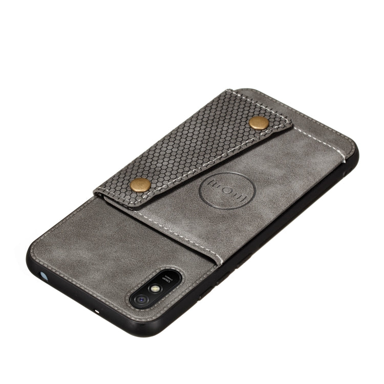 For Xiaomi Redmi 9A Double Buckle PU + TPU Shockproof Magnetic Protective Case with Card Slot & Holder