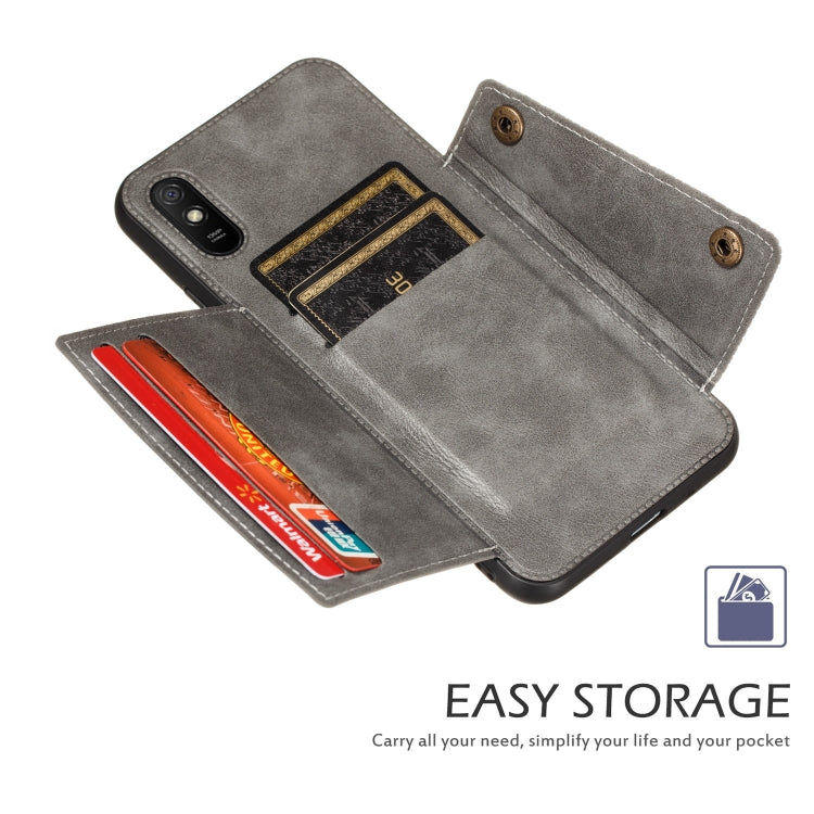 For Xiaomi Redmi 9A Double Buckle PU + TPU Shockproof Magnetic Protective Case with Card Slot & Holder