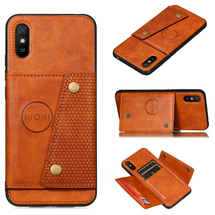 For Xiaomi Redmi 9A Double Buckle PU + TPU Shockproof Magnetic Protective Case with Card Slot & Holder