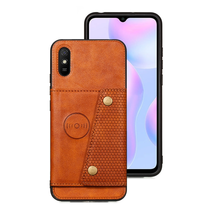 For Xiaomi Redmi 9A Double Buckle PU + TPU Shockproof Magnetic Protective Case with Card Slot & Holder