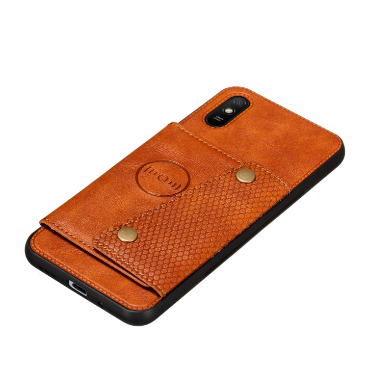 For Xiaomi Redmi 9A Double Buckle PU + TPU Shockproof Magnetic Protective Case with Card Slot & Holder