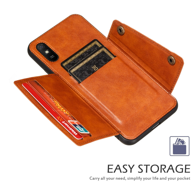 For Xiaomi Redmi 9A Double Buckle PU + TPU Shockproof Magnetic Protective Case with Card Slot & Holder