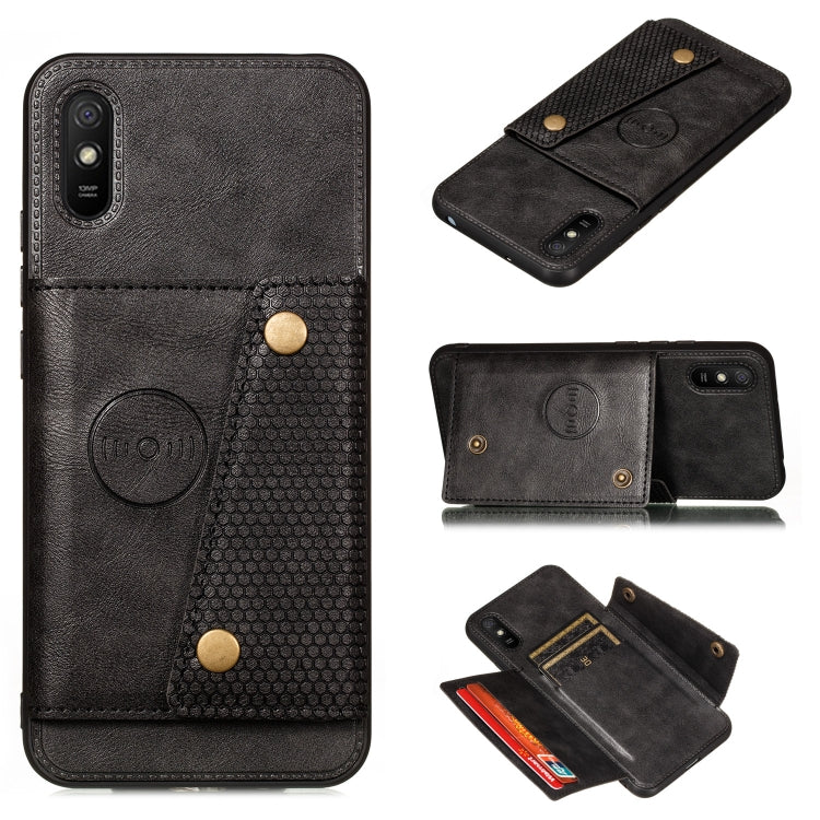 For Xiaomi Redmi 9A Double Buckle PU + TPU Shockproof Magnetic Protective Case with Card Slot & Holder