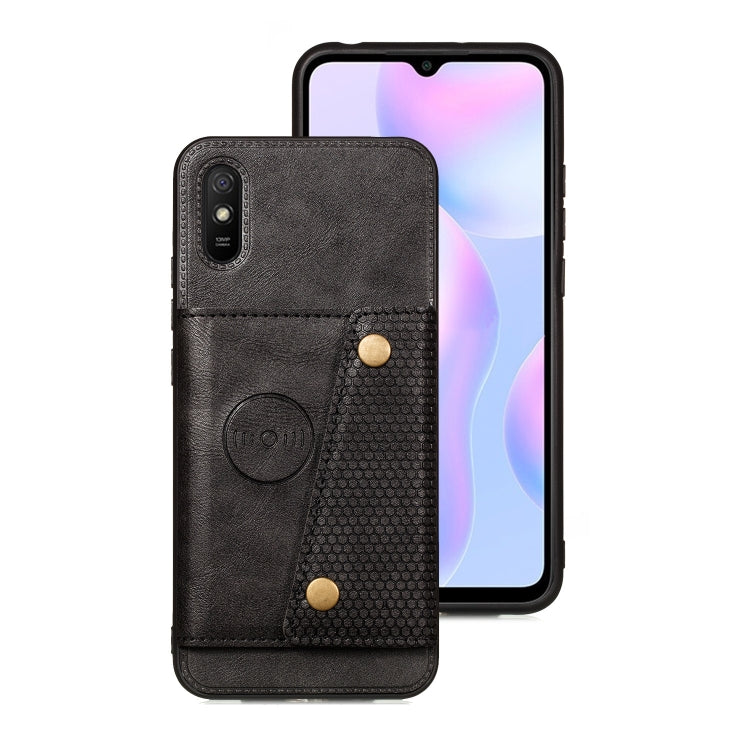 For Xiaomi Redmi 9A Double Buckle PU + TPU Shockproof Magnetic Protective Case with Card Slot & Holder