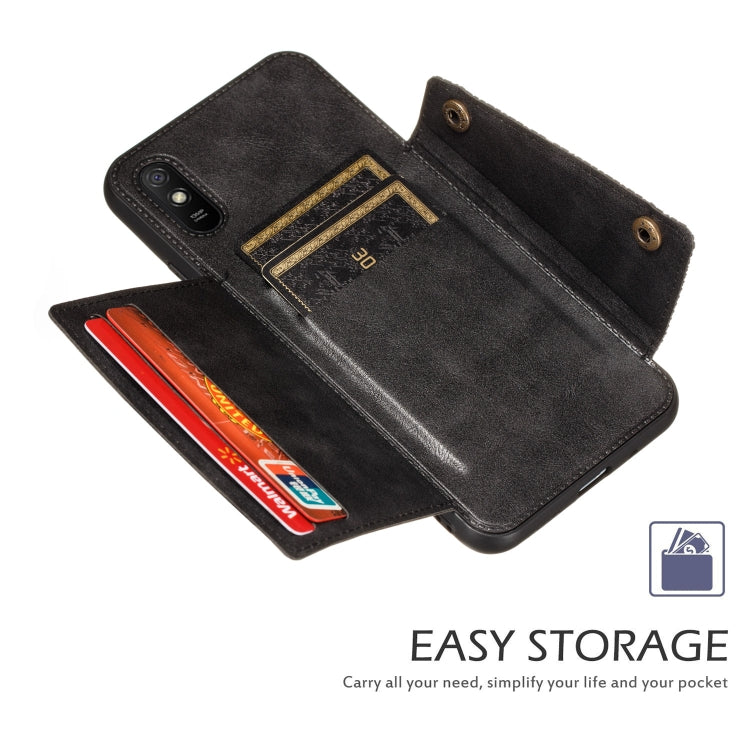 For Xiaomi Redmi 9A Double Buckle PU + TPU Shockproof Magnetic Protective Case with Card Slot & Holder