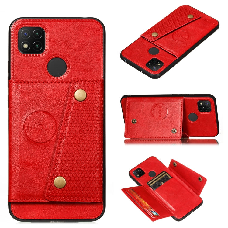 For Xiaomi Redmi 9C Double Buckle PU + TPU Shockproof Magnetic Protective Case with Card Slot & Holder