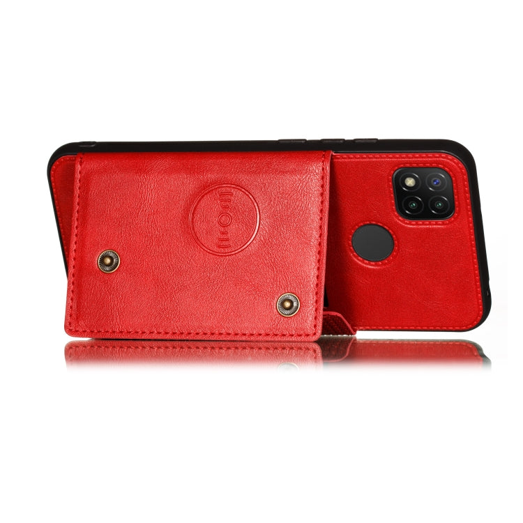 For Xiaomi Redmi 9C Double Buckle PU + TPU Shockproof Magnetic Protective Case with Card Slot & Holder