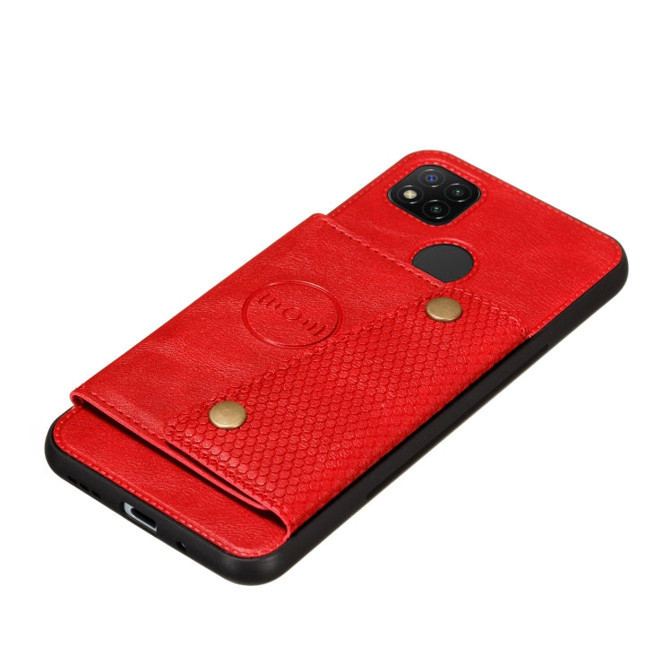 For Xiaomi Redmi 9C Double Buckle PU + TPU Shockproof Magnetic Protective Case with Card Slot & Holder