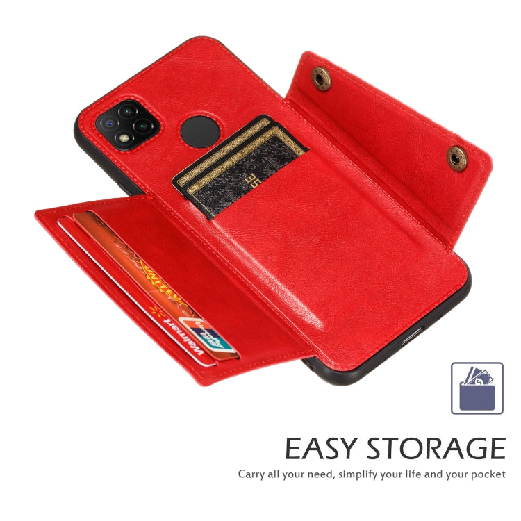For Xiaomi Redmi 9C Double Buckle PU + TPU Shockproof Magnetic Protective Case with Card Slot & Holder