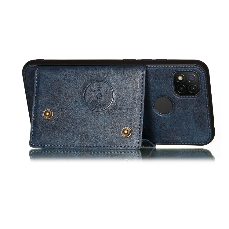 For Xiaomi Redmi 9C Double Buckle PU + TPU Shockproof Magnetic Protective Case with Card Slot & Holder