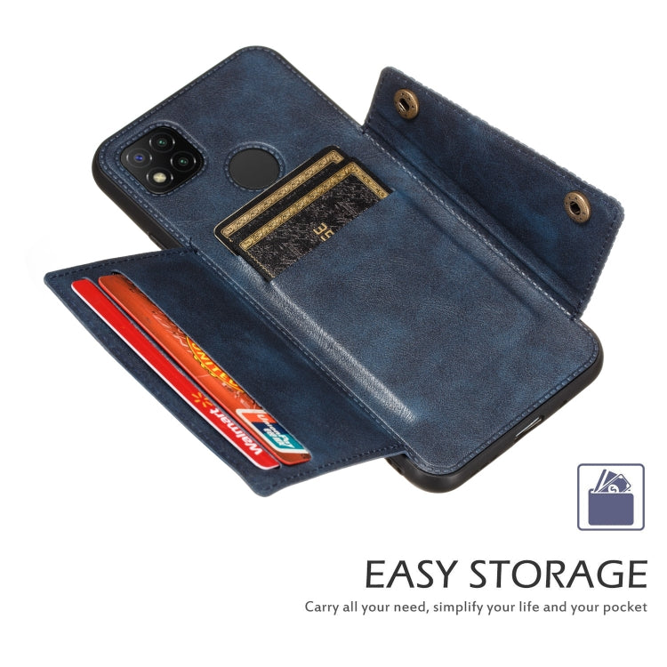 For Xiaomi Redmi 9C Double Buckle PU + TPU Shockproof Magnetic Protective Case with Card Slot & Holder