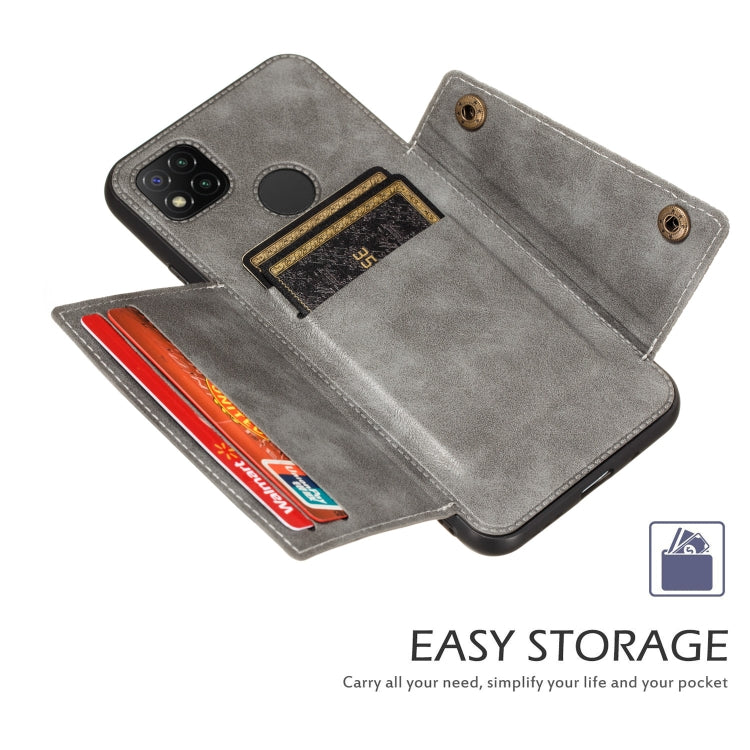 For Xiaomi Redmi 9C Double Buckle PU + TPU Shockproof Magnetic Protective Case with Card Slot & Holder