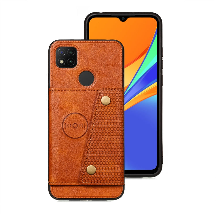 For Xiaomi Redmi 9C Double Buckle PU + TPU Shockproof Magnetic Protective Case with Card Slot & Holder