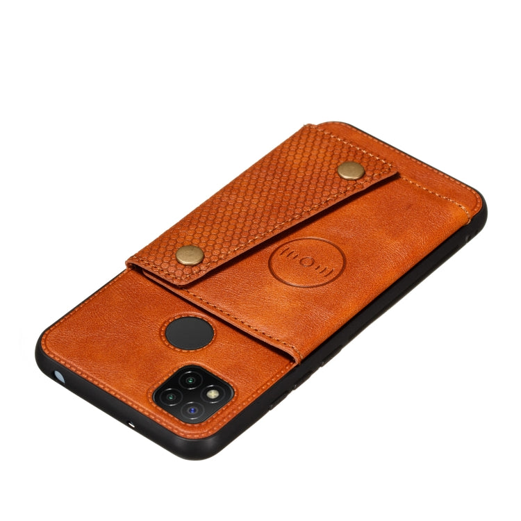 For Xiaomi Redmi 9C Double Buckle PU + TPU Shockproof Magnetic Protective Case with Card Slot & Holder