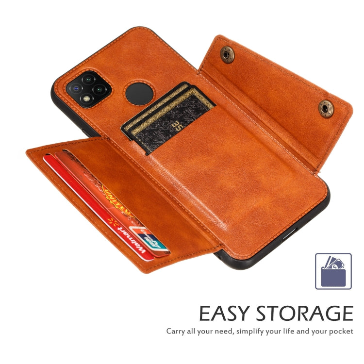 For Xiaomi Redmi 9C Double Buckle PU + TPU Shockproof Magnetic Protective Case with Card Slot & Holder