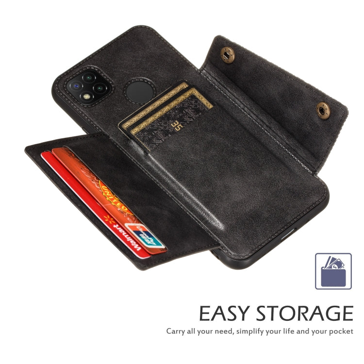 For Xiaomi Redmi 9C Double Buckle PU + TPU Shockproof Magnetic Protective Case with Card Slot & Holder