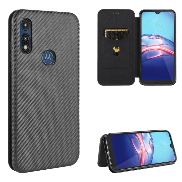 For Motorola Moto E(2020) Carbon Fiber Texture Horizontal Flip TPU + PC + PU Leather Case with Rope & Card Slot