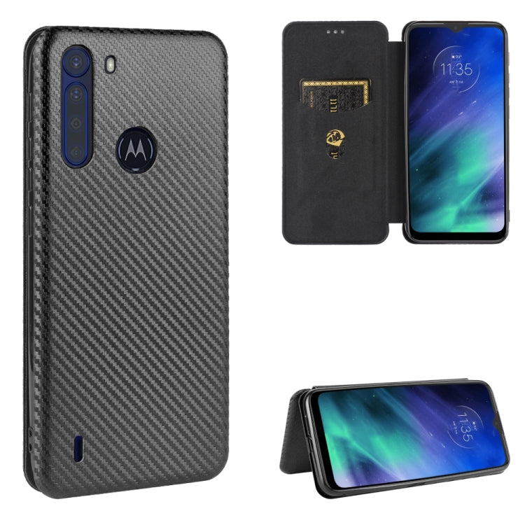 For Motorola Moto One Fusion Carbon Fiber Texture Horizontal Flip TPU + PC + PU Leather Case with Rope & Card Slot