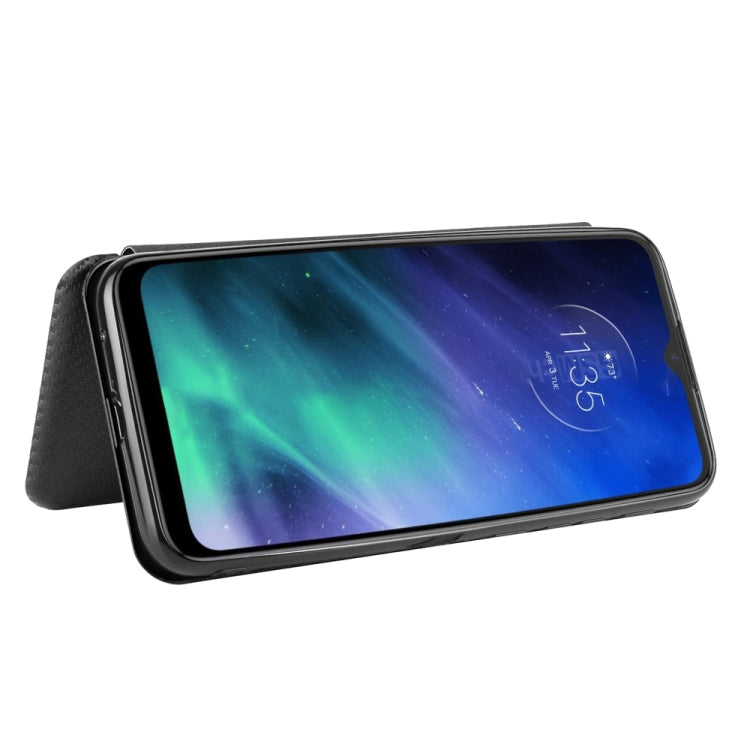 For Motorola Moto One Fusion Carbon Fiber Texture Horizontal Flip TPU + PC + PU Leather Case with Rope & Card Slot