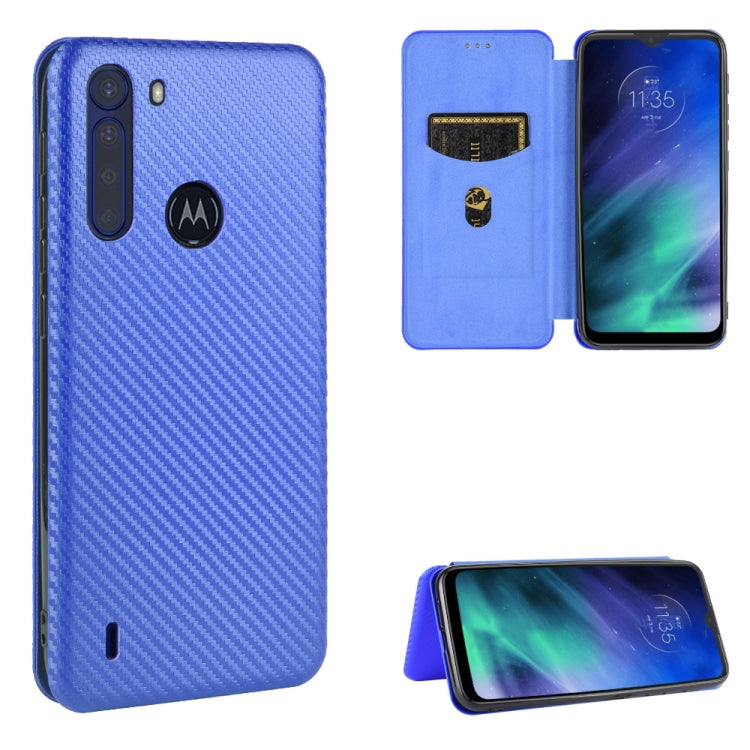 For Motorola Moto One Fusion Carbon Fiber Texture Horizontal Flip TPU + PC + PU Leather Case with Rope & Card Slot