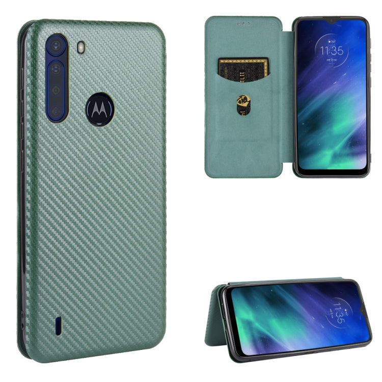 For Motorola Moto One Fusion Carbon Fiber Texture Horizontal Flip TPU + PC + PU Leather Case with Rope & Card Slot