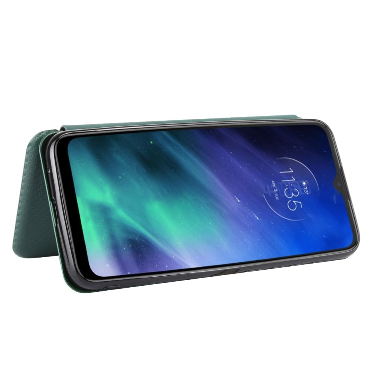 For Motorola Moto One Fusion Carbon Fiber Texture Horizontal Flip TPU + PC + PU Leather Case with Rope & Card Slot