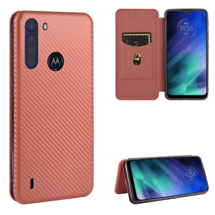 For Motorola Moto One Fusion Carbon Fiber Texture Horizontal Flip TPU + PC + PU Leather Case with Rope & Card Slot