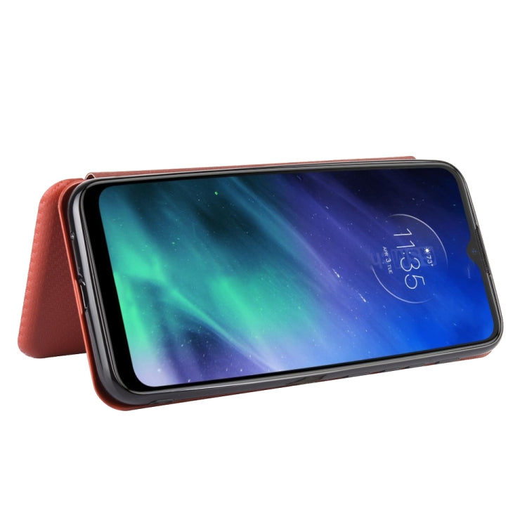 For Motorola Moto One Fusion Carbon Fiber Texture Horizontal Flip TPU + PC + PU Leather Case with Rope & Card Slot