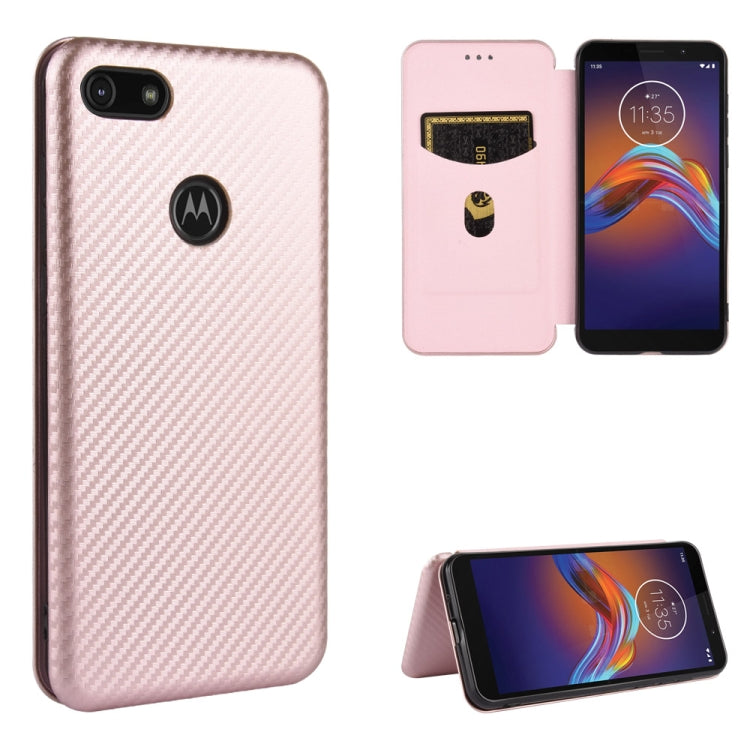 For Motorola Moto E6 Play Carbon Fiber Texture Horizontal Flip TPU + PC + PU Leather Case with Rope & Card Slot